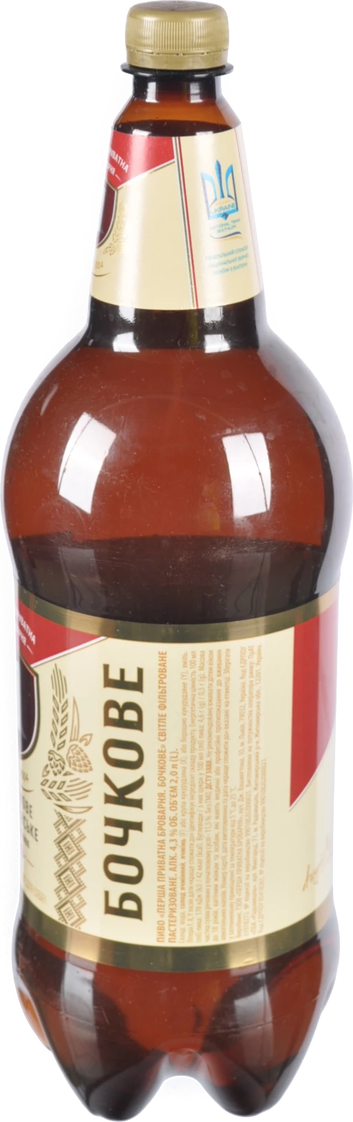 Пиво 2л 4.3% світле фільтроване пастеризоване Бочкове Перша приватна броварня