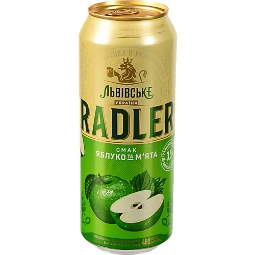 Пиво Львівське 0.48л Radler яблуко м'ята з.б