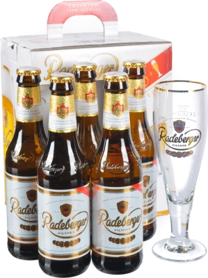 Набір подарунковий Radeberger Пиво світле фільтроване пастеризоване 4.8% 5*0.33л + бокал 0.2л