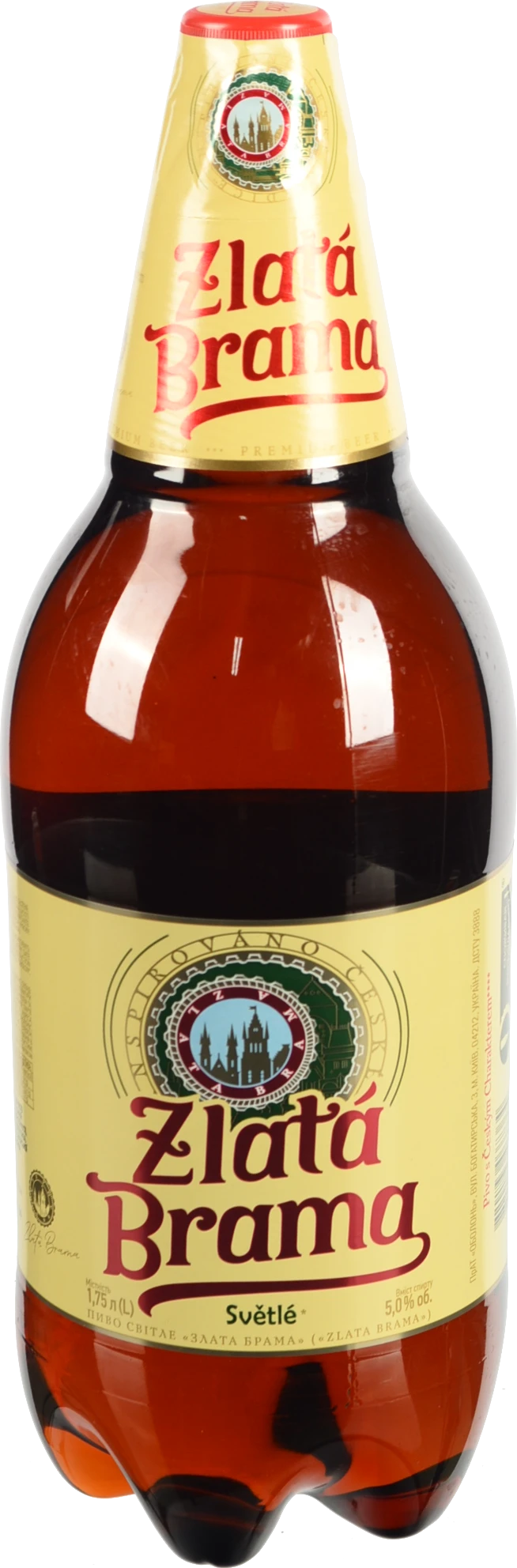Пиво Zlata Brama 1.75л 5% світле пастеризоване