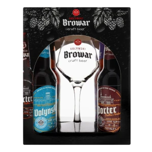 Подарунковий набір крафтового пива «Volynski Browar» Weizen / Volynske / Porter / Forest IPA з келихом Sommelier, 4 × 0,4 л