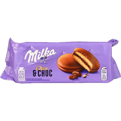 Тістечко-сендвіч бісквітне з начинкою вкрите молочним шоколадом Choc&Choc Milka м/у 150г