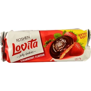 Печиво здобне з желейною начинкою зі смаком полуниці Lovita Jelly Cookies Roshen м/у 135г