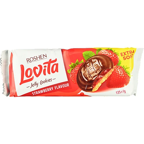 Печиво здобне з желейною начинкою зі смаком полуниці Lovita Jelly Cookies Roshen м/у 135г