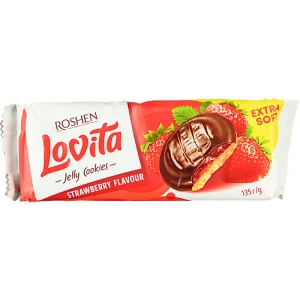 Печиво здобне з желейною начинкою зі смаком полуниці Lovita Jelly Cookies Roshen м/у 135г