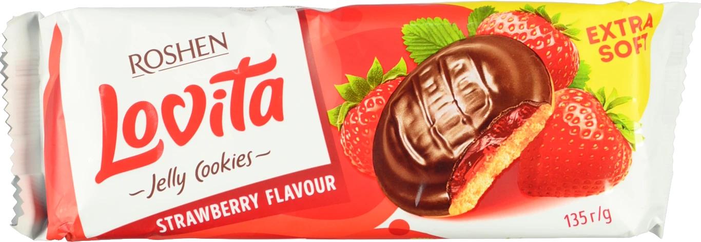 Печиво здобне з желейною начинкою зі смаком полуниці Lovita Jelly Cookies Roshen м/у 135г
