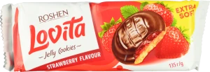 Печиво здобне з желейною начинкою зі смаком полуниці Lovita Jelly Cookies Roshen м/у 135г