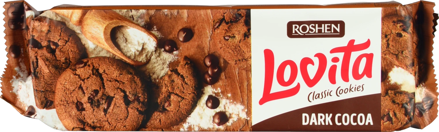 Печиво здобне з какао та кусочками глазурі Lovita Classic Cookies Roshen 150г