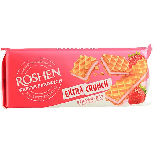 Вафлі Strawberry Extra Crunch Wafers Sandwich Roshen м/у 142г