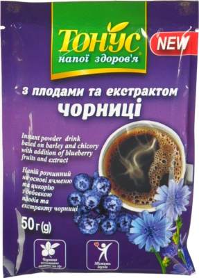 Напій розчинний на основі ячменю та цикорію з добавкою плодів чорниці З чорницею Тонус м/у 50г