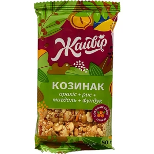 Козинак з обліпиховою олією Арахіс + рис + мигдаль + фундук Жайвір м/у 50г