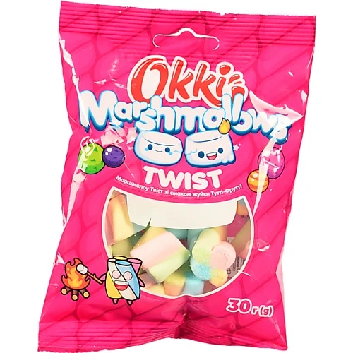 Маршмеллоу Okki 30г twist тутті фрутті жуйка