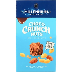Цукерки шоколадні молочні з арахісом мигдалем та рисовими кульками Choco Crunch Millennium к/у 100г