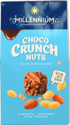 Цукерки шоколадні молочні з арахісом мигдалем та рисовими кульками Choco Crunch Millennium к/у 100г