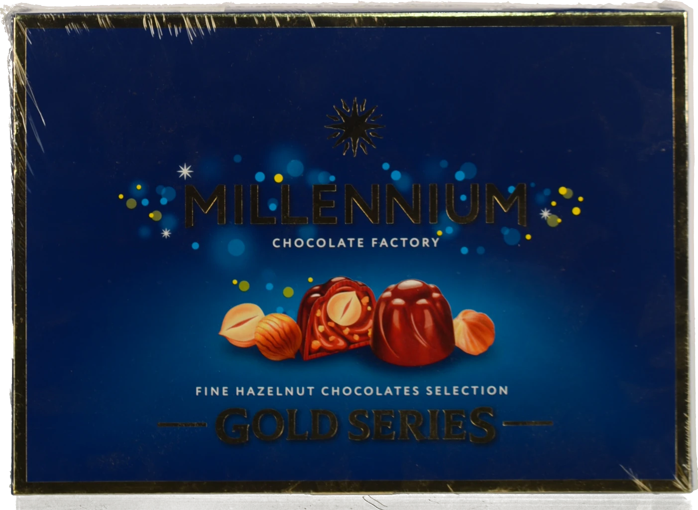 Цукерки шоколадні з горіховим праліне і цілим лісовим горіхом у молочному шоколаді Gold Millennium к/у 205г