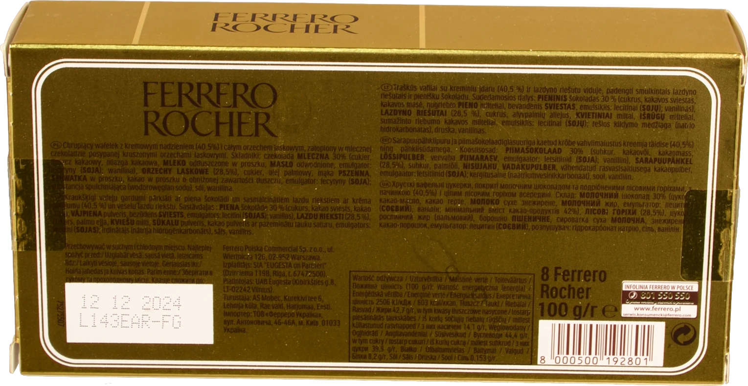 Цукерки вафельнi в молочному шоколаді з лісовими горіхами Ferrero Rocher к/у 100г