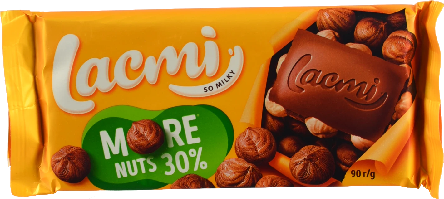 Шоколад молочний з цілими лісовими горіхами Lacmi Roshen м/у 90г
