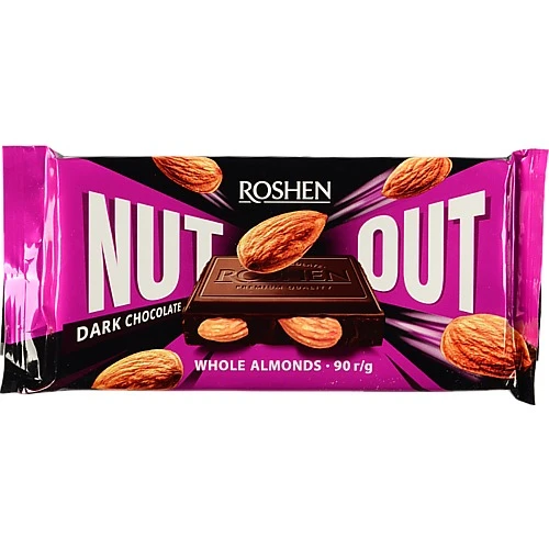 Шоколад чорний Whole Almonds Nut Out Roshen м/у 90г