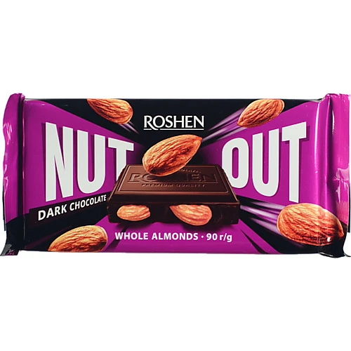 Шоколад чорний Whole Almonds Nut Out Roshen м/у 90г