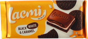 Шоколад молочний з печивом Black, White&Caramel Lacmi Roshen м/у 100г
