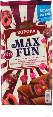 Шоколад молочний Мармелад зі смаком вишні-шипучі кульки-вибухова карамель-пряна вишня Max Fun Корона м/у 150г