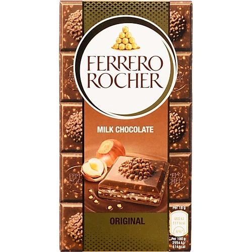Шоколад молочний з горіховою начинкою та подрібненими лісовими горіхами Original Ferrero Rocher к/у 90г