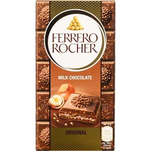 Шоколад молочний з горіховою начинкою та подрібненими лісовими горіхами Original Ferrero Rocher к/у 90г
