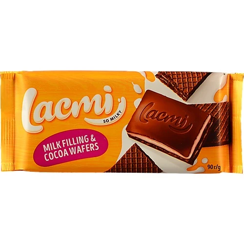 Шоколад молочний з молочною начинкою та вафлею Lacmi Roshen м/у 90г