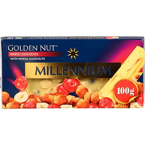 Шоколад білий з цілими лісовими горіхами Golden Nut Millennium к/у 100г