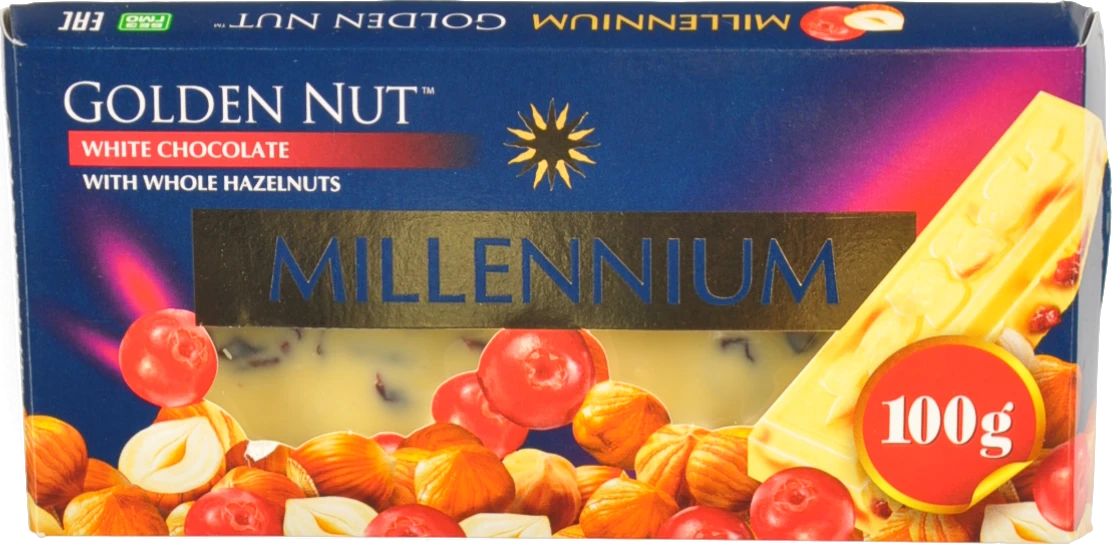 Шоколад білий з цілими лісовими горіхами Golden Nut Millennium к/у 100г