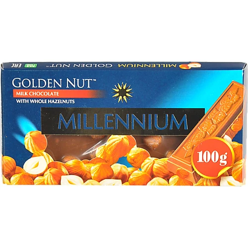 Шоколад молочний з цілими лісовими горіхами Golden Nut Millennium к/у 100г
