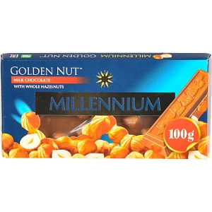 Шоколад молочний з цілими лісовими горіхами Golden Nut Millennium к/у 100г