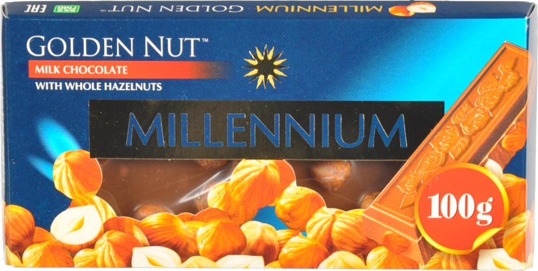 Шоколад молочний з цілими лісовими горіхами Golden Nut Millennium к/у 100г