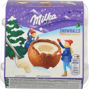 Шоколад фігурний молочний з кремовою молочною начинкою Snow balls Milka к/у 4x28г