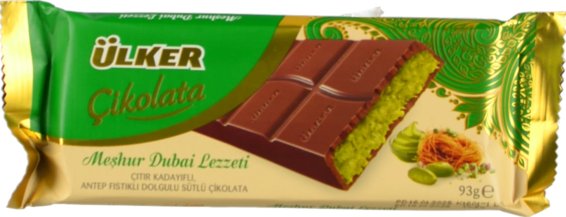 Шоколад дубайський Ulker 93г молочний з фісташковою пастою та хрустким катаїфом