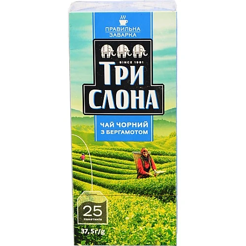 Чай Три слона чорний з бергамотом 25 пакетиків