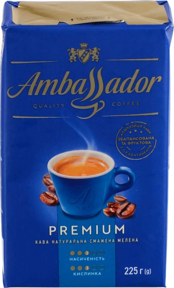 Кава натуральна смажена мелена Premium Ambassador в/у 225г