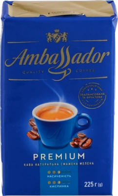 Кава натуральна смажена мелена Premium Ambassador в/у 225г