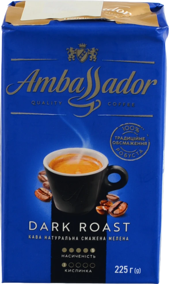 Кава натуральна смажена мелена Dark Roast Ambassador в/у 225г