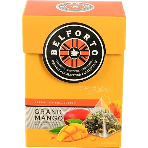 Чай Belforto 20п зелений байховий пелюстки квітів аромат манго