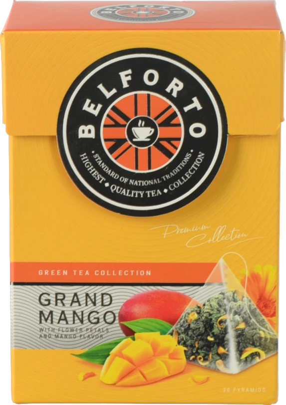 Чай Belforto 20п зелений байховий пелюстки квітів аромат манго