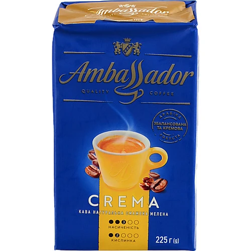 Кава натуральна смажена мелена Crema Ambassador 225г