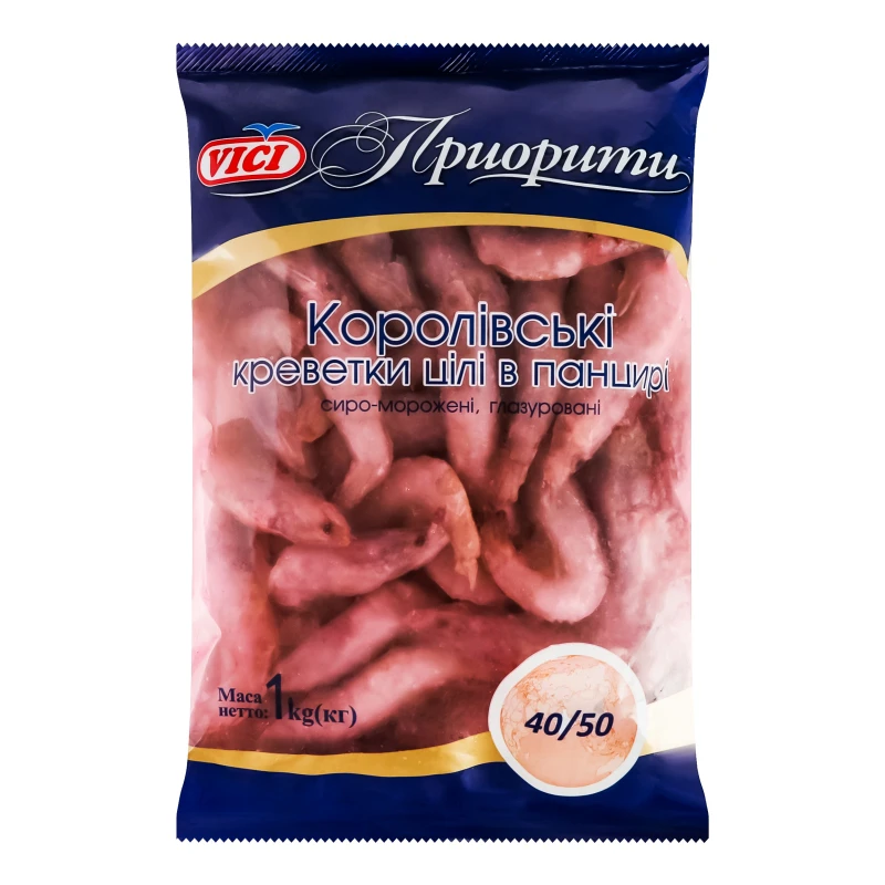 Креветки нерозібрані глазуровані 40/50 Premium Vici с/м м/у 1кг