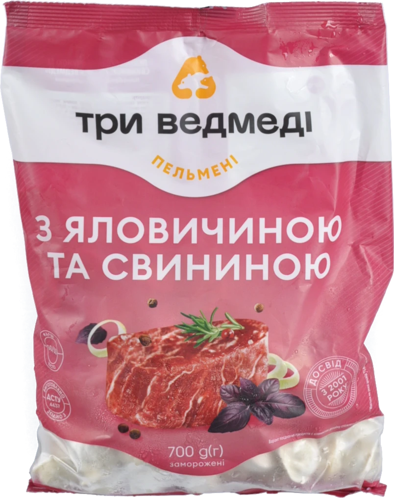 Пельмені з яловичиною та свининою Три ведмеді м/у 700г