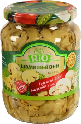 Шампіньйони натуральні різані Rio с/б 690г