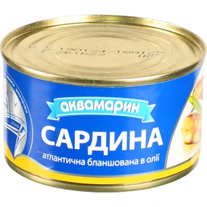 Сардина атлантична бланширована в олії Аквамарин з/б 230г