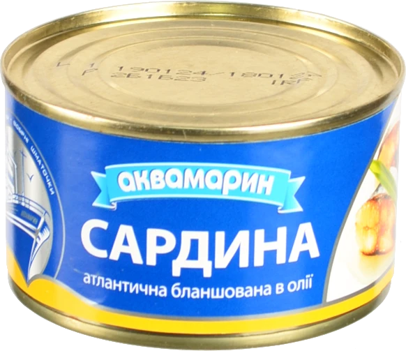 Сардина атлантична бланширована в олії Аквамарин з/б 230г