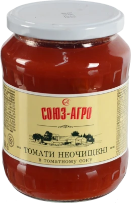 Томати Союз Агро 660г неочіщенні в томатному соку с.б