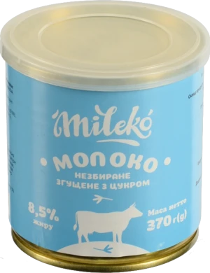 Молоко згущене Mileko 370г 8.5% з цукром з.б