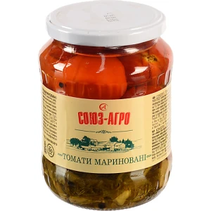 Томати Союз Агро 660г мариновані з зеленю